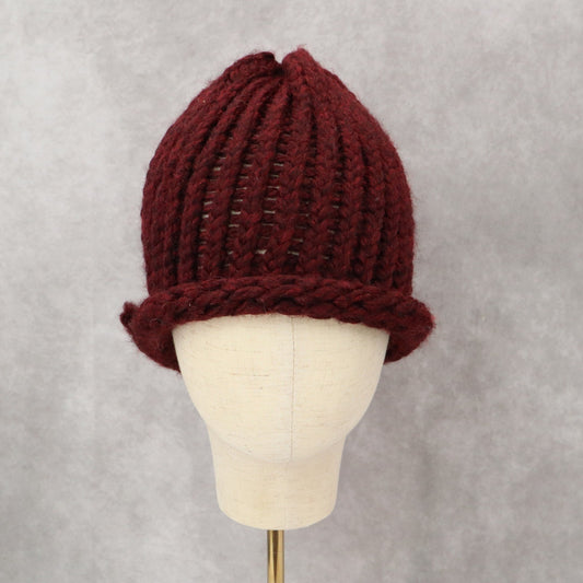 Red Maroon Cable Knit Y2K Vintage Handmade Winter Bucket Cozy Beanie Cap Hat