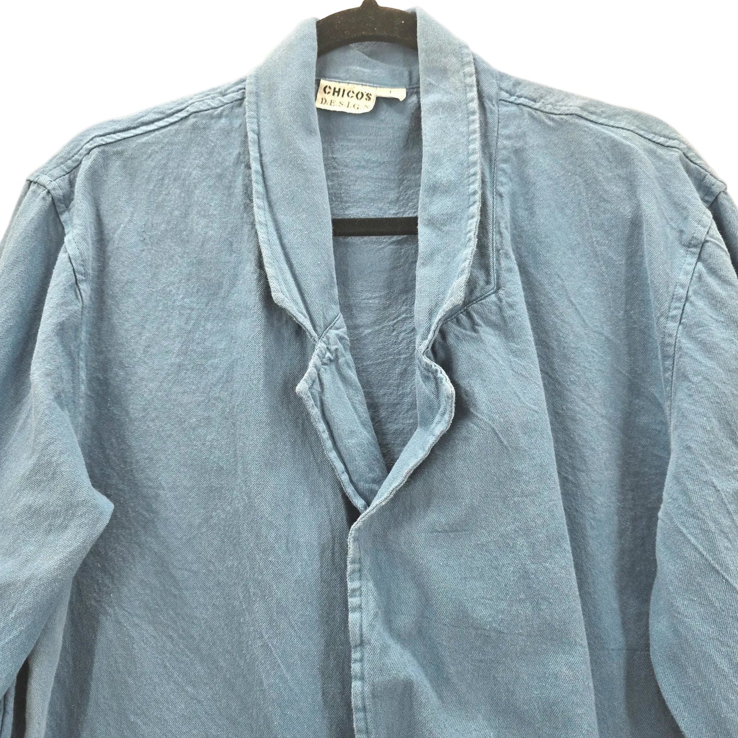 Chico's Design Blue Pea Casual Button Front Coat Jacket Cotton Extra Large XL
