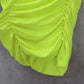 Green Neon Ruched Stretchy Tube Swim Party Pencil Bodycon Drape Top S Small