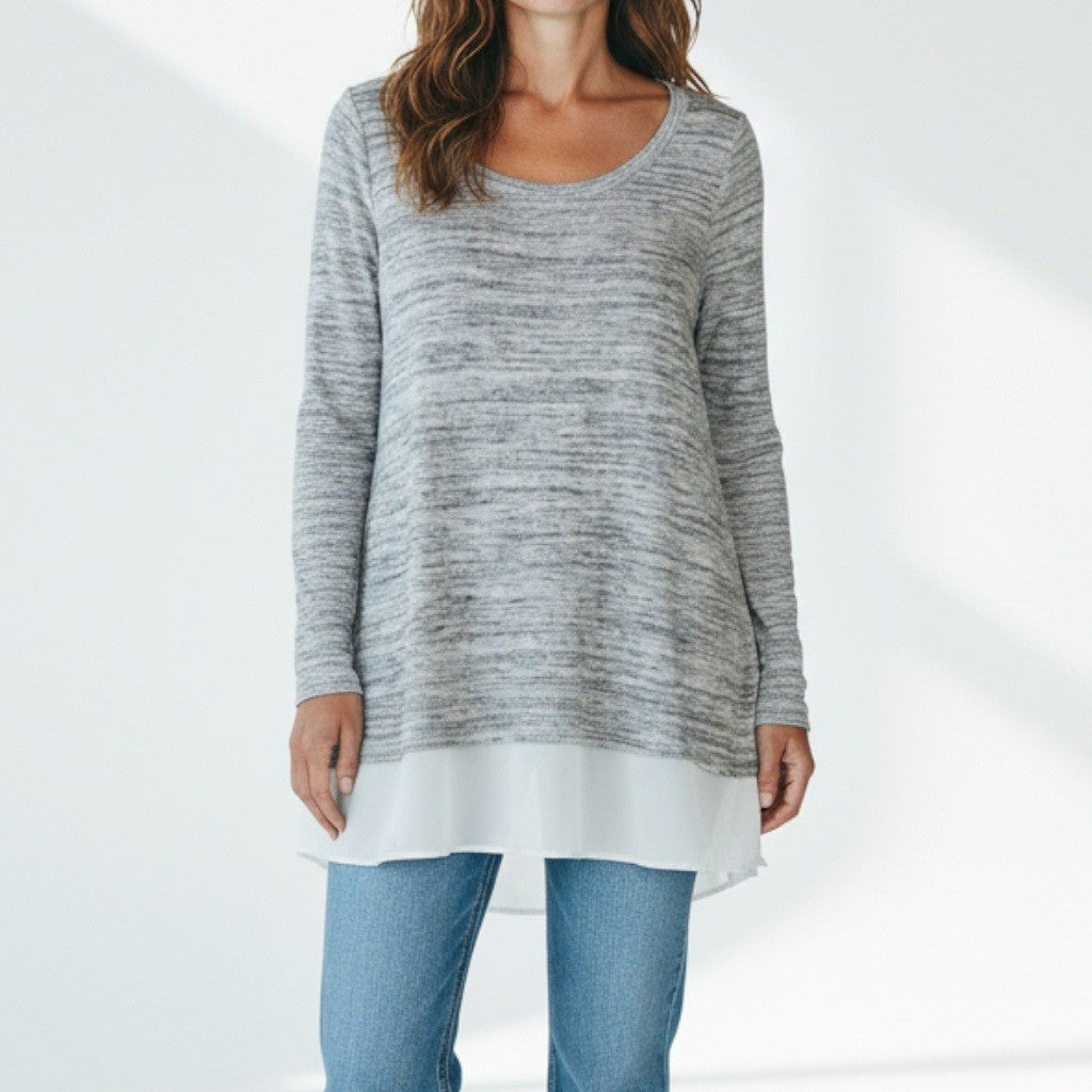 Torrid Gray Layered Hem Tunic Top Long Sleeve Knit Blouse Crisscross Ties 00