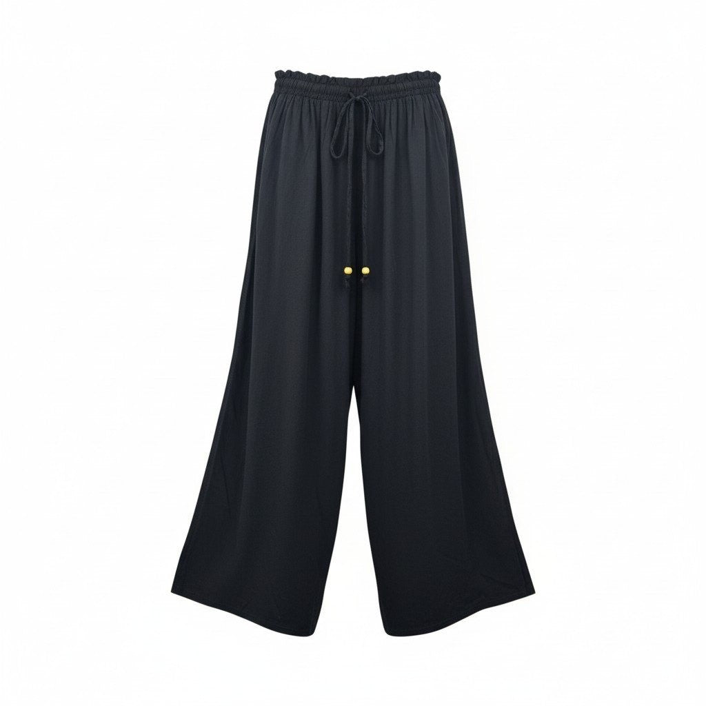 Black Wide Split Flowy Straight Beach Vacation Lounge 90s Pullon Boho Pants XS