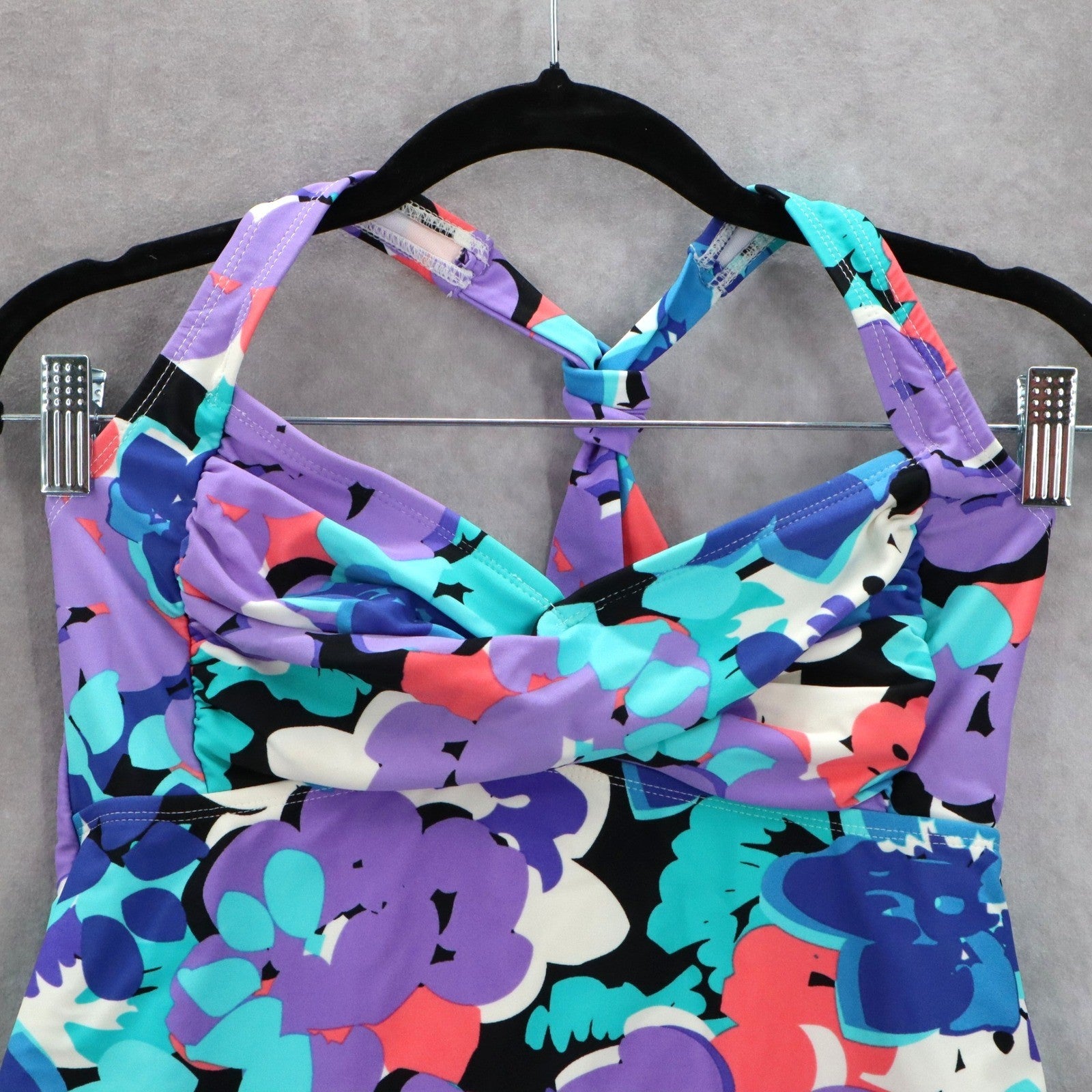 Catalina Purple Floral Halter Tie Padded Bikini Tankini Beach Boho Top S Small