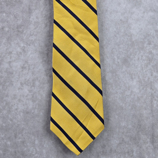 American Living Yellow Blue Stripe Geometric Diagonal 100% Silk Neck Tie