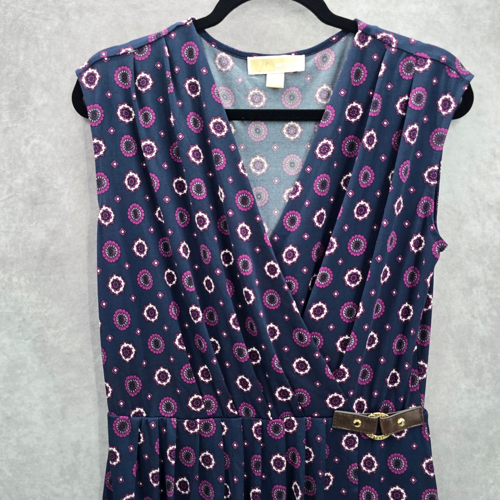 Michael Kors Purple Wrap Floral Sleeveless Knee Length Buckle Dress Medium