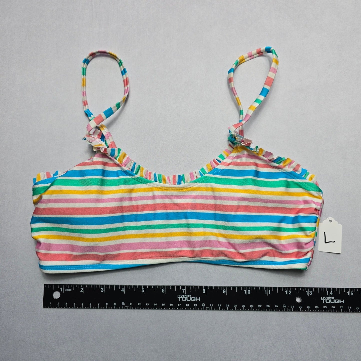 Indigo Rein Pink Stripe Ruffle Padded Swim Bra Beach Bralette Bikini Top L Large
