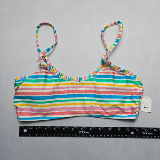 Indigo Rein Pink Stripe Ruffle Padded Swim Bra Beach Bralette Bikini Top L Large