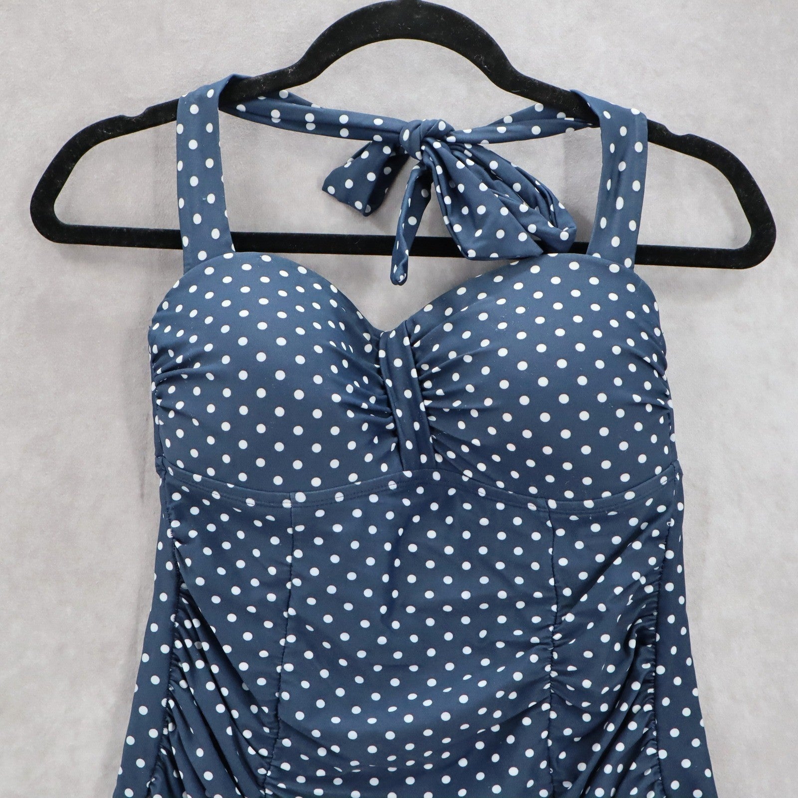Merona Navy Blue Polka Dot Padded Halter Tie Swim Beach Tankini Top S Small