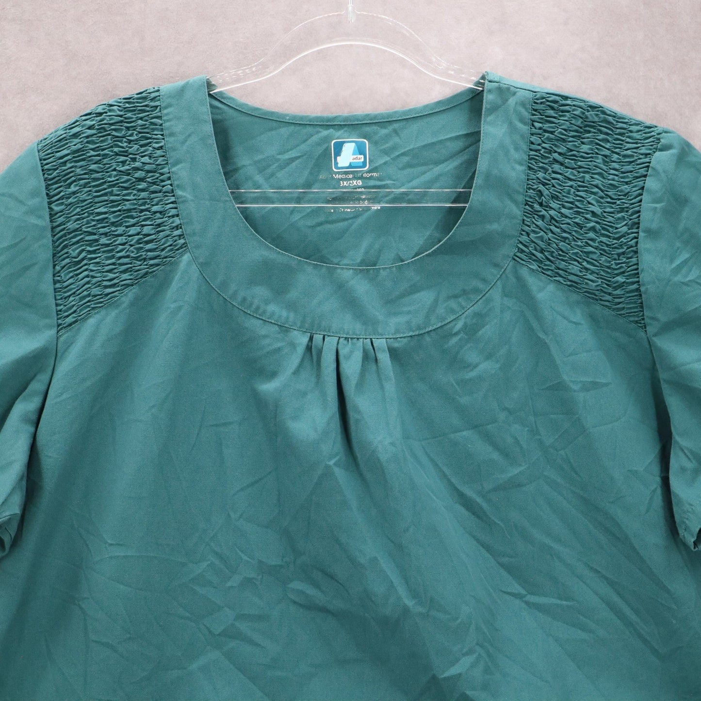 Adar Green Medical Uniform Scoop Neck Smocked Pocket Short Sleeve Top Plus 3XL
