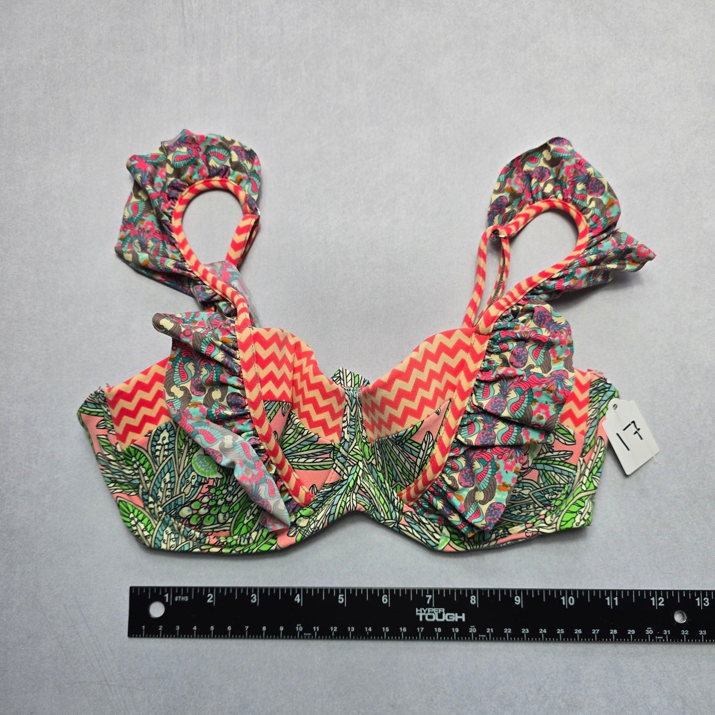 Maaji Pink Geometric Ruffle Padded Tie Floral Swim Bra Beach Bikini Top L Large