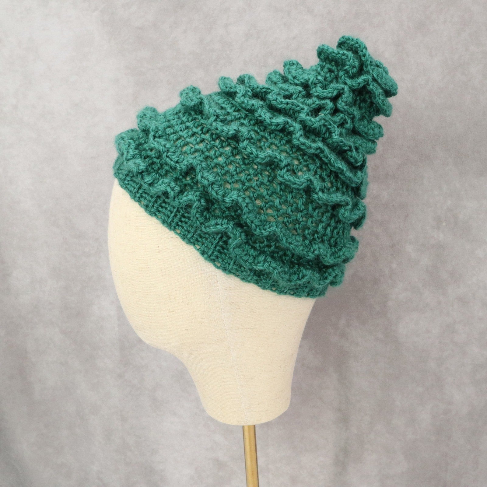 Green Crochet Elven Cable Knit Chunky Cottage Y2K Vintage Beanie Cap Hat OS