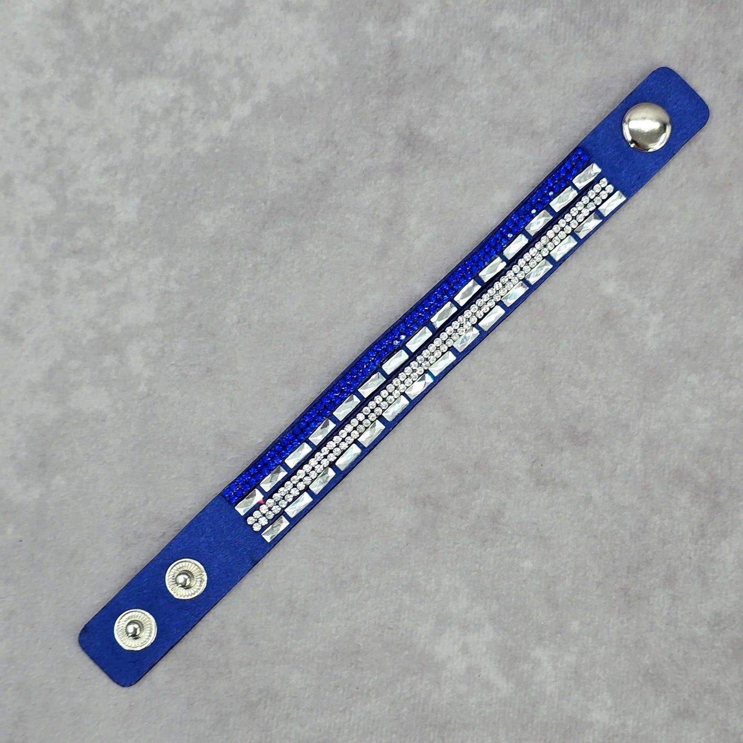 Blue Gemstone Rhinestone Faux Leather Snap Cuff Bracelet Fashion Jewelry