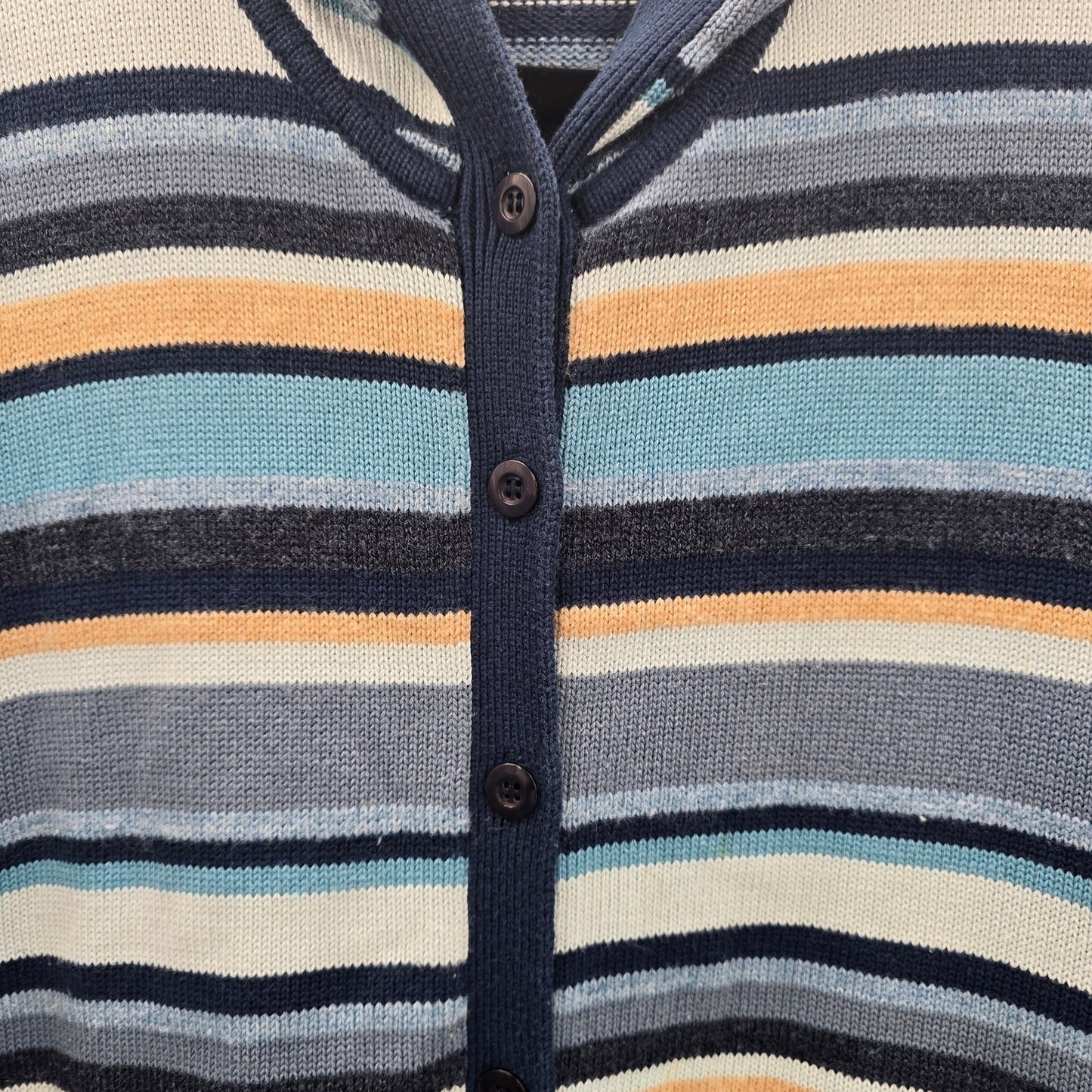 Liz Claiborne Blue Stripe Button Hoodie Knit Long Sweater Cardigan Small