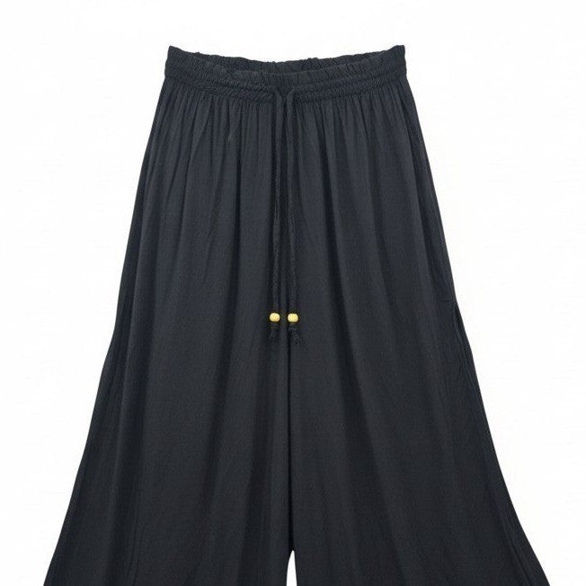 Black Wide Split Flowy Straight Beach Vacation Lounge 90s Pullon Boho Pants XS