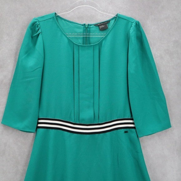 Armani Exchange Green Flare Knee Length Stripe Preppy Classic Dress 10 Medium
