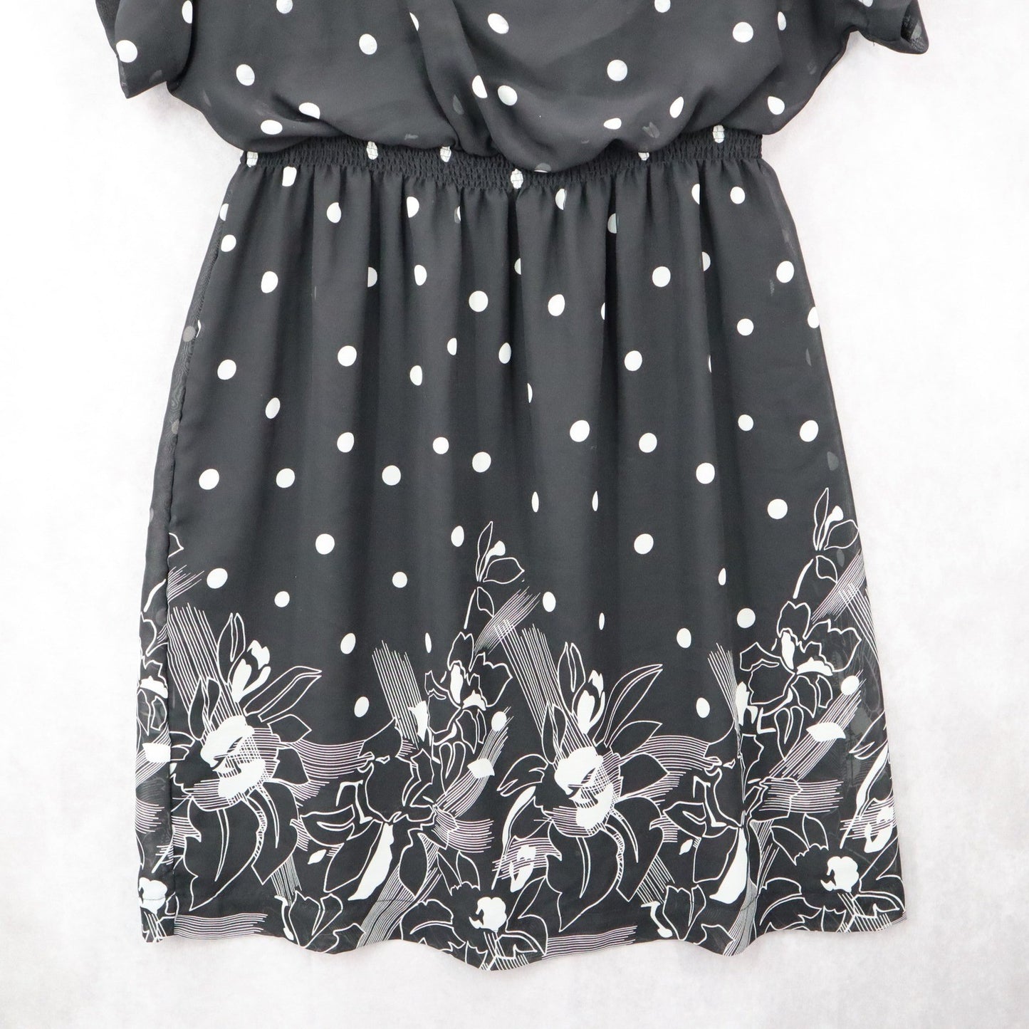 Shelby & Palmer Black Polka Dot Midi Dress Floral Elastic Flare Boho Casual 14W