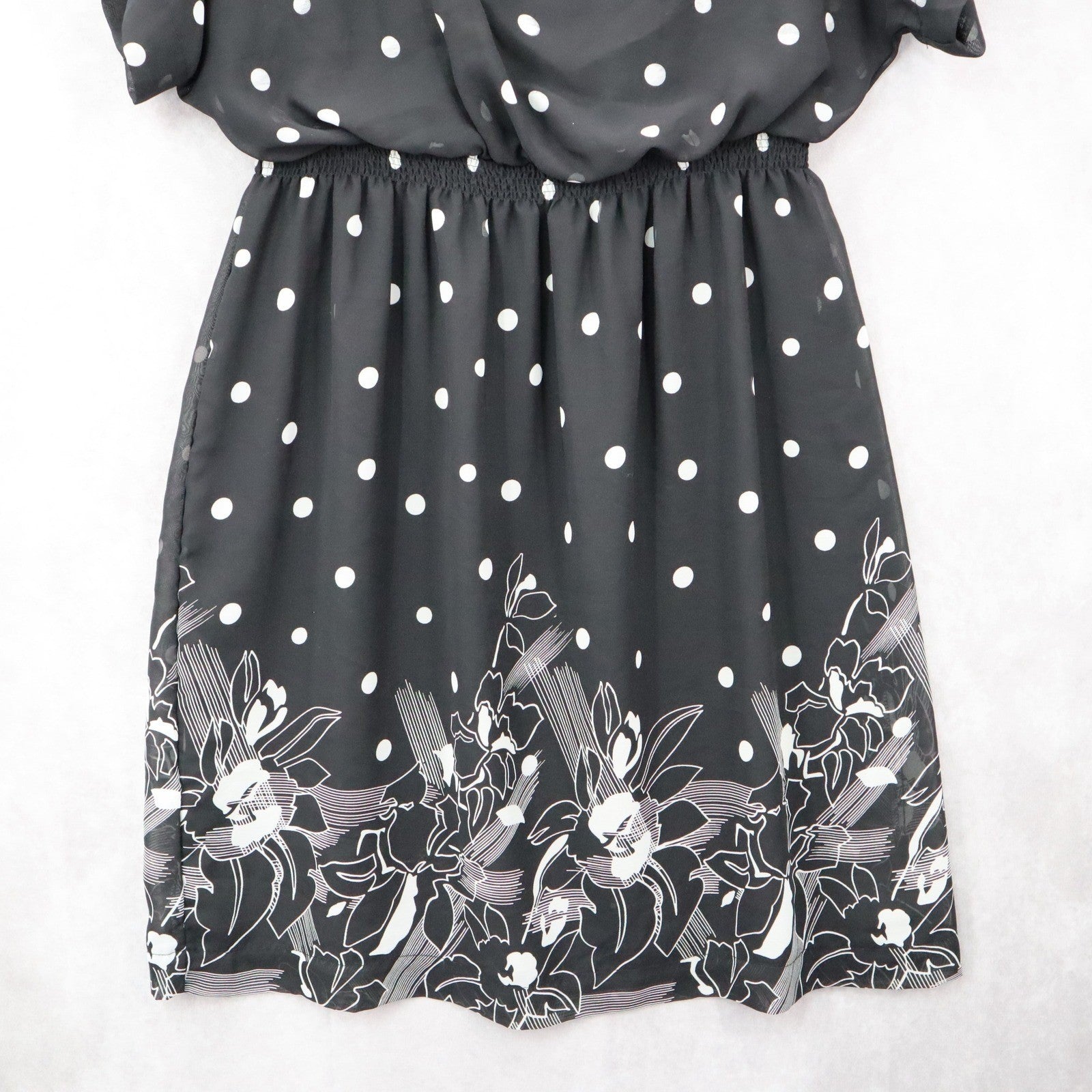 Shelby & Palmer Black Polka Dot Midi Dress Floral Elastic Flare Boho Casual 14W