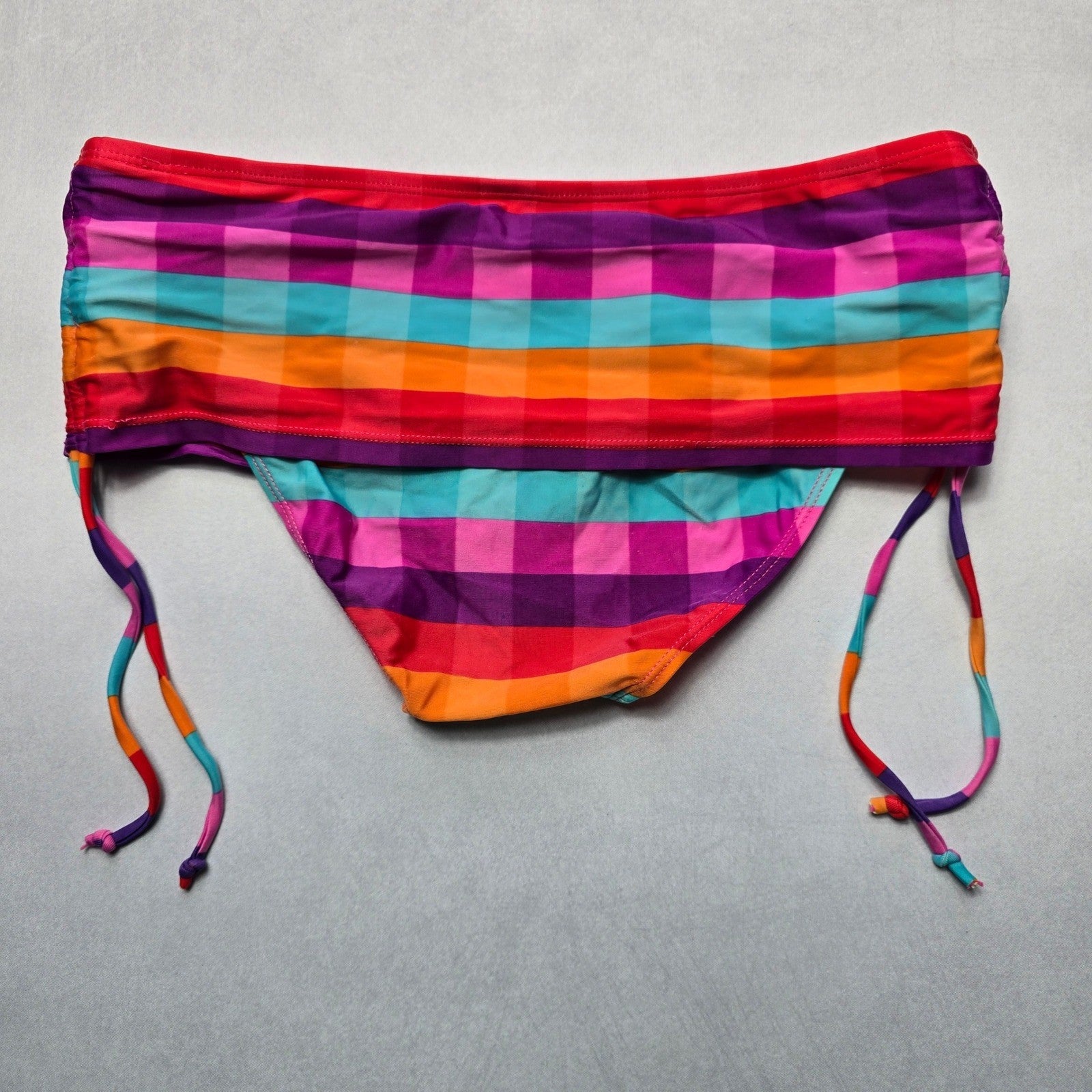 Hydraulic Pink Orange Checker Tie Swim Beach Cheeky Bikini Bottom Extra Large XL