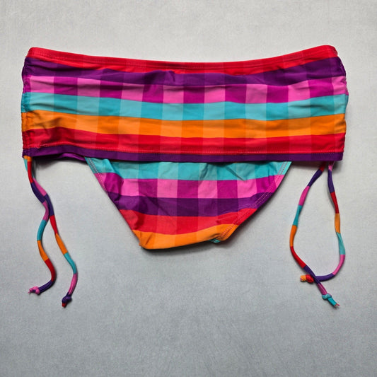 Hydraulic Pink Orange Checker Tie Swim Beach Cheeky Bikini Bottom Extra Large XL
