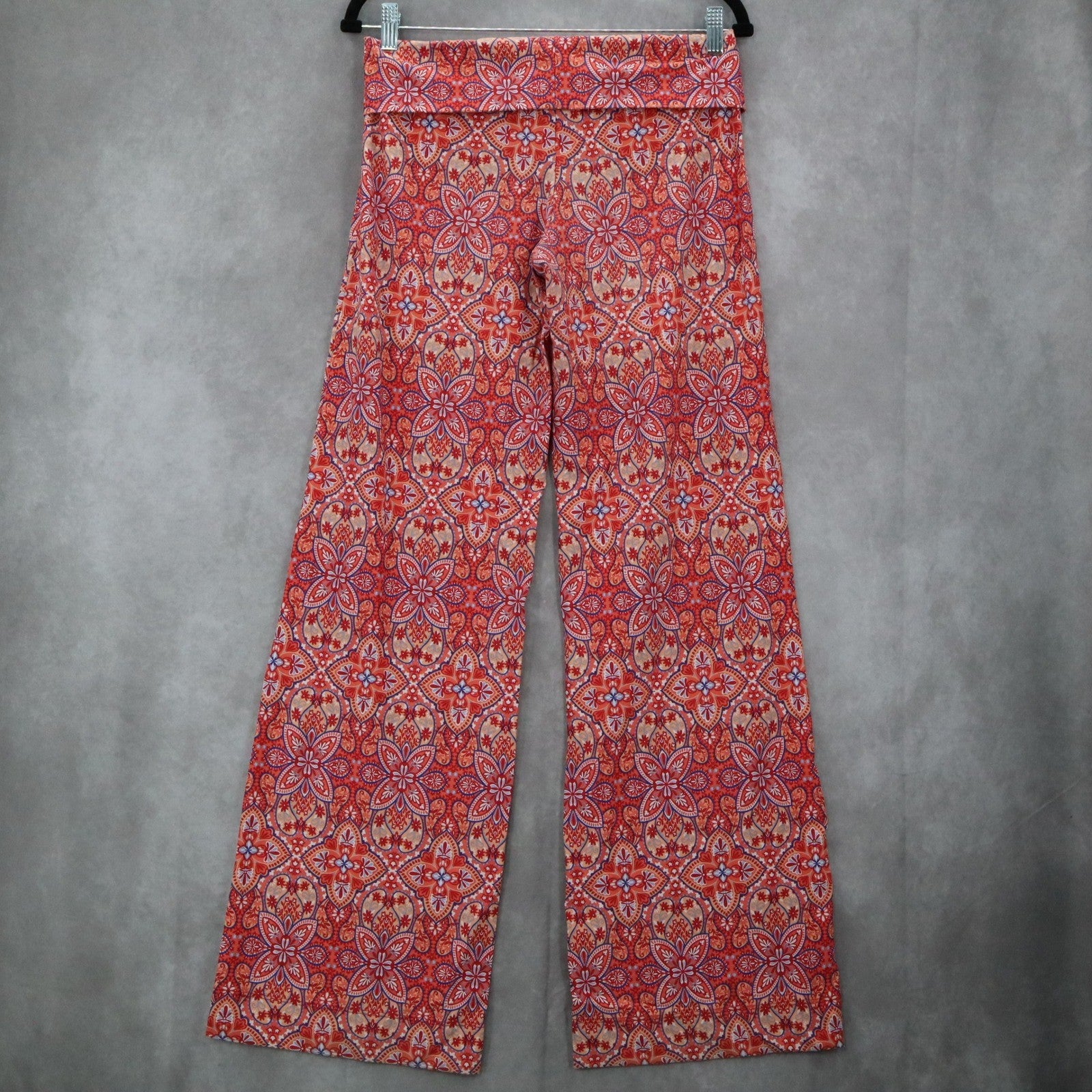 Helen Jon Red Floral Stretch Boho Wide Leg Trouser Paisley Pants S Small