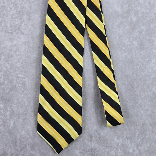 F/X Fusion Yellow Black Stripe Geometric 100% Silk Extra Long Mens Neck Tie NWOT