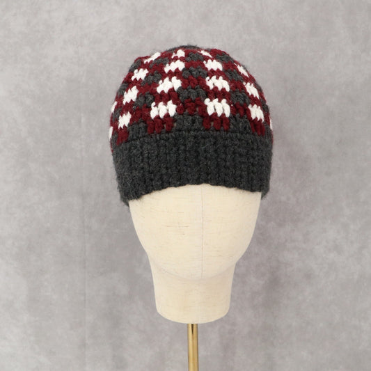 Gray Multi Color Cable Knit Crochet Y2K Vintage Cottage Skater Beanie Cap Hat OS