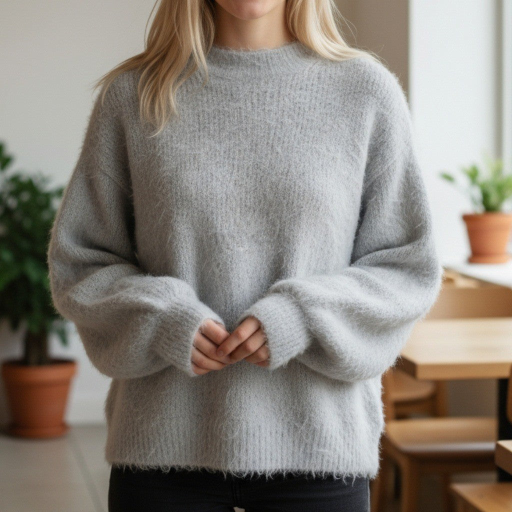 Easel Fuzzy Sweater Gray Shaggy Knit Pullover Cozy Grunge Y2K Softcore M Medium