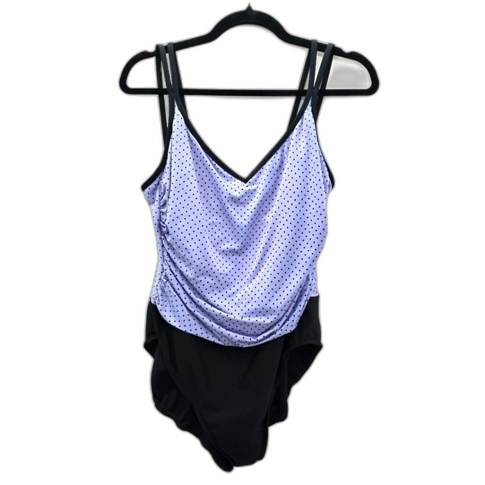 TrimShaper Purple Black Polka Dot One Piece Swimsuit Tummy Control 12