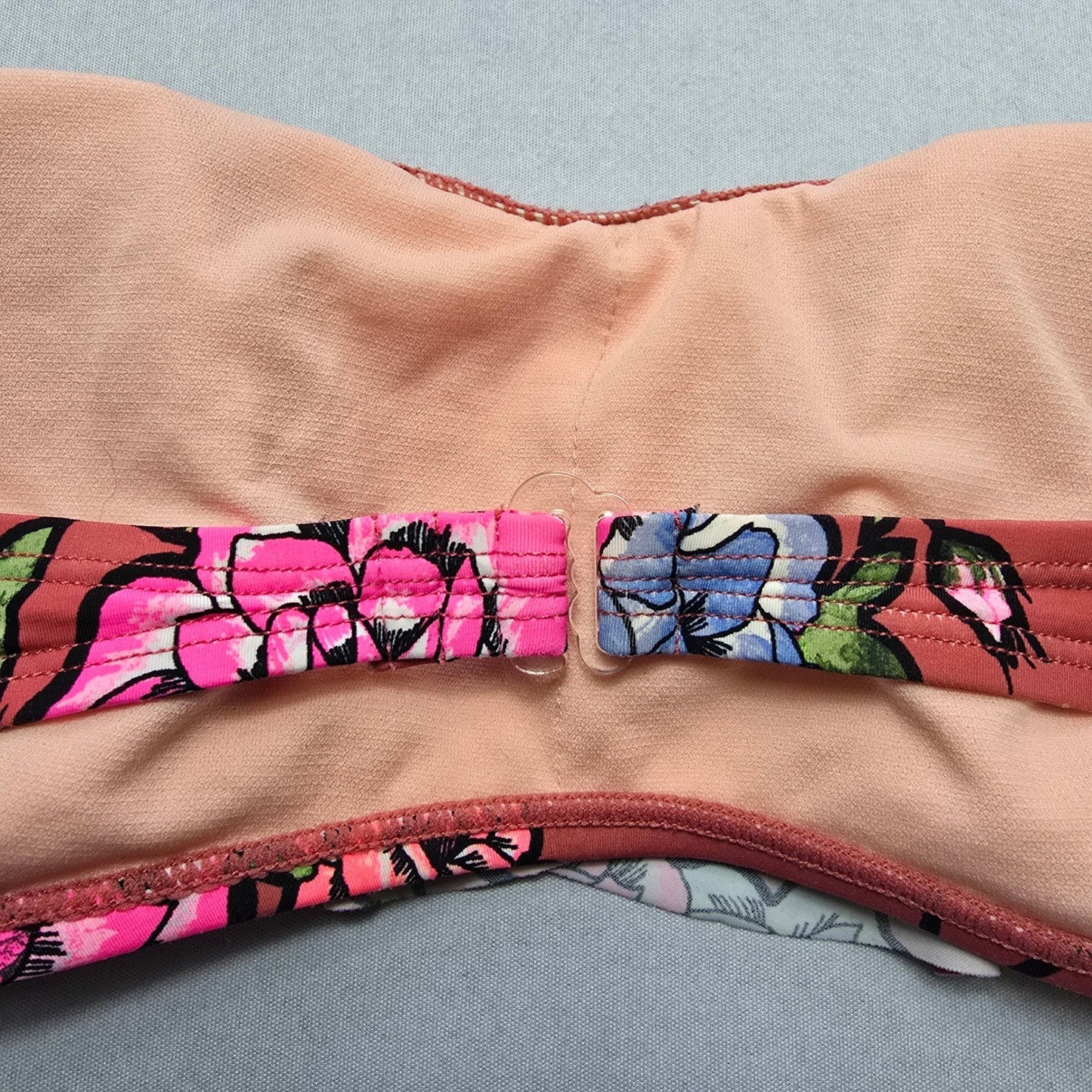 No Boundaries Pink Floral Ruffle Bandeau Swim Sports Bra Bikini Top L Large