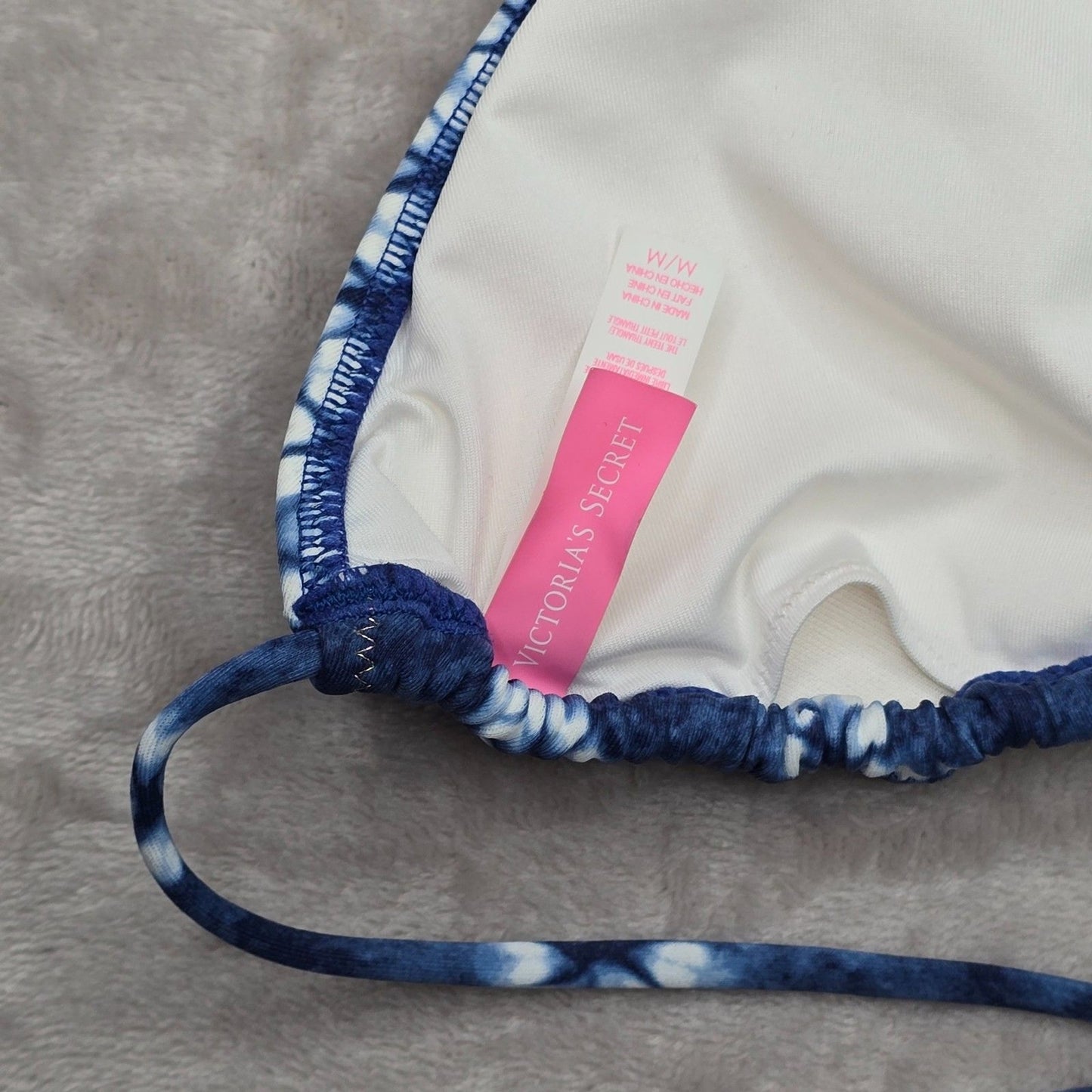 Victoria's Secret Blue White Bikini Top Tie Back Adjustable Swimwear M Medium