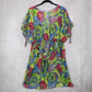 Boho Floral Swirl Sheer Festival Beach VTG Colorful Tunic Cover Up Dress L Large