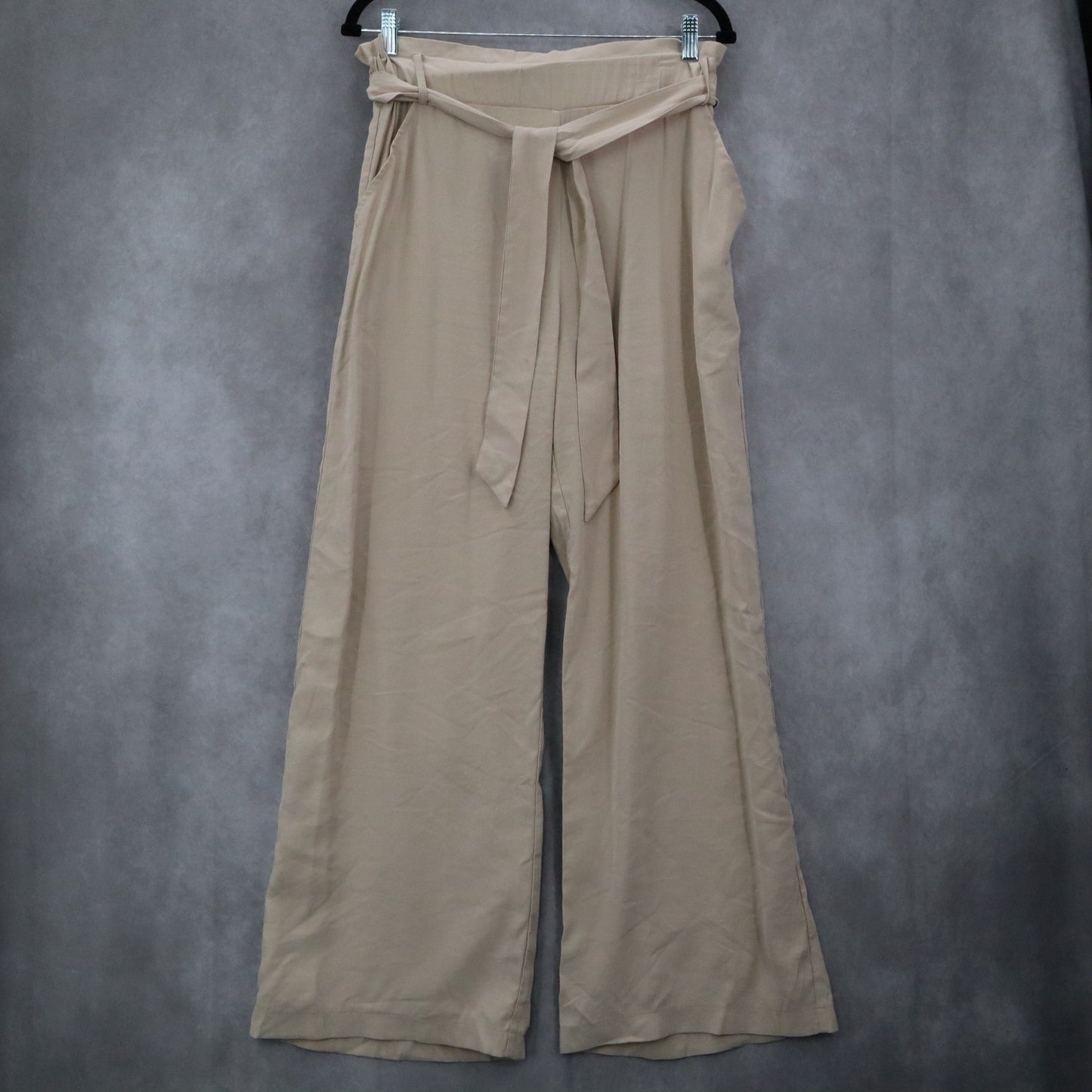 Evolutionary Tan Ruffle Pull On Wide Leg Belt Boho Comfy Trouser Pants L Large