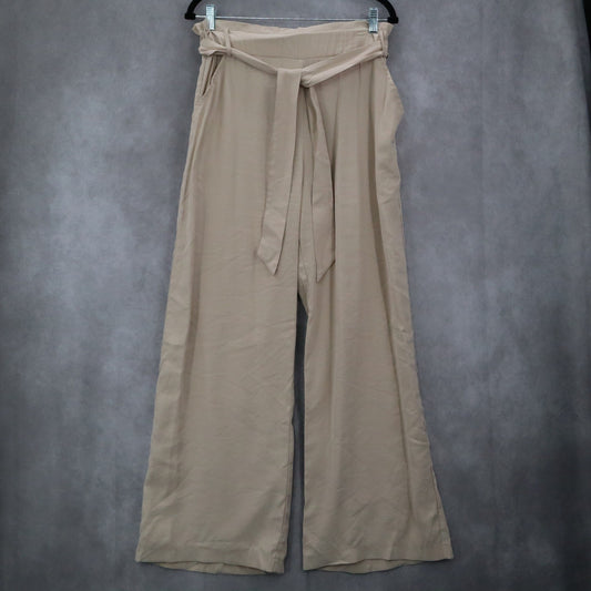 Evolutionary Tan Ruffle Pull On Wide Leg Belt Boho Comfy Trouser Pants L Large