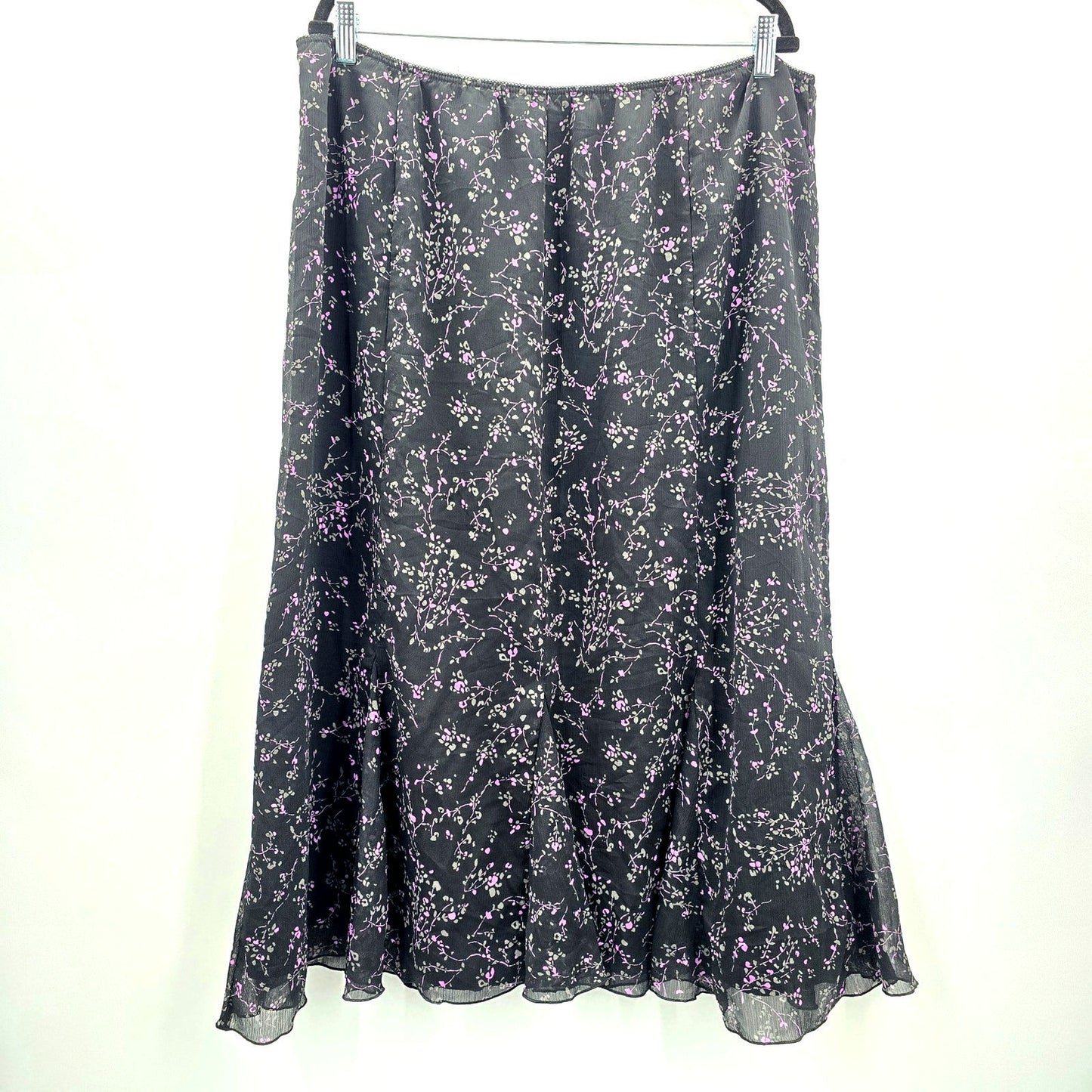 Cato Black Floral Midi Flare Y2K Cottagecore Flirty Skirt Bottom Plus 18/20W