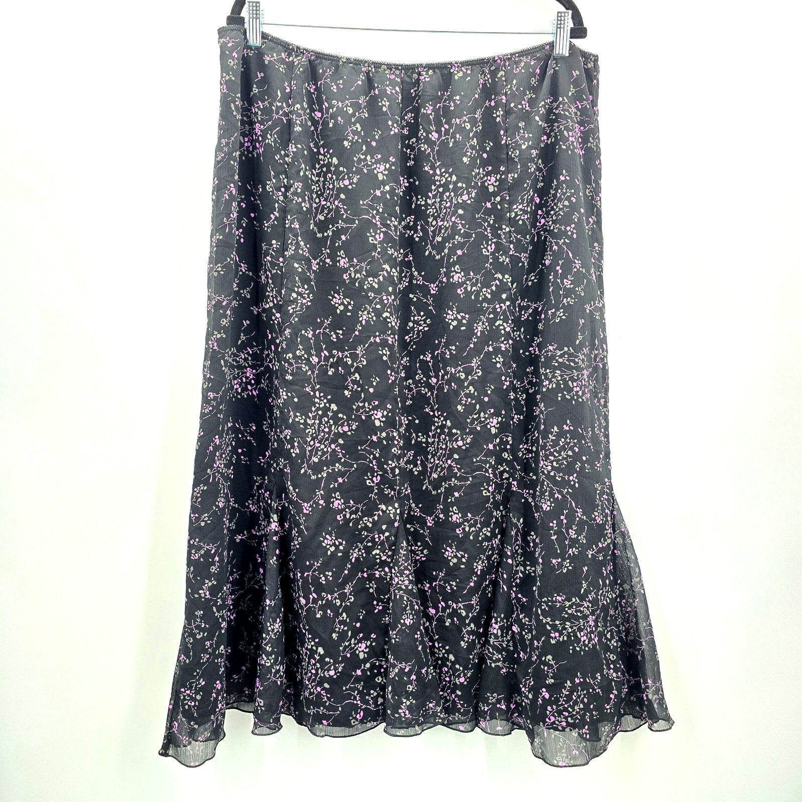 Cato Black Floral Midi Flare Y2K Cottagecore Flirty Skirt Bottom Plus 18/20W