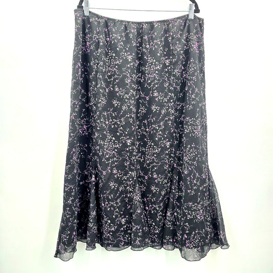 Cato Black Floral Midi Flare Y2K Cottagecore Flirty Skirt Bottom Plus 18/20W