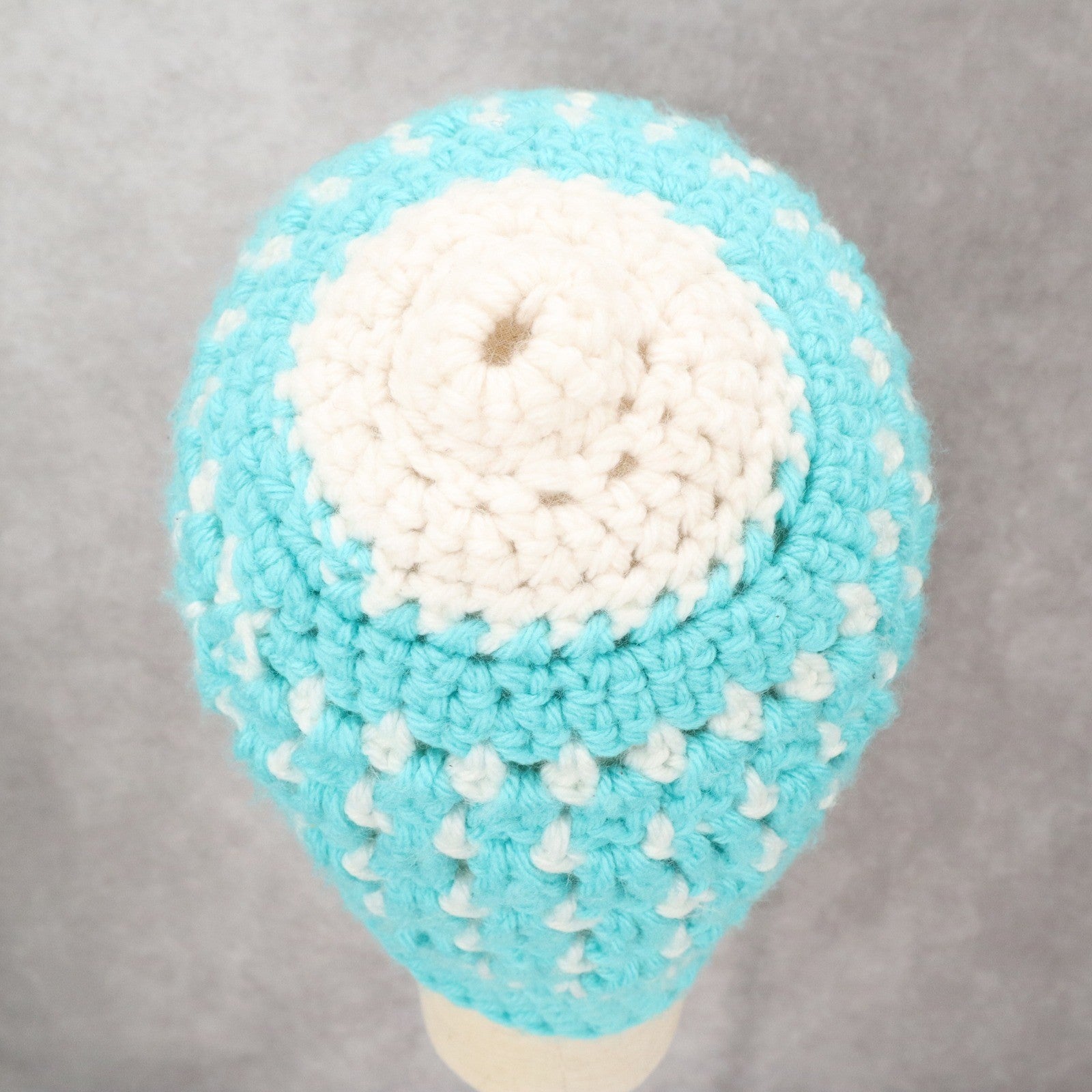 Blue Cable Knit White Handmade Y2K Vintage Cozy Winter Beanie Cap Hat