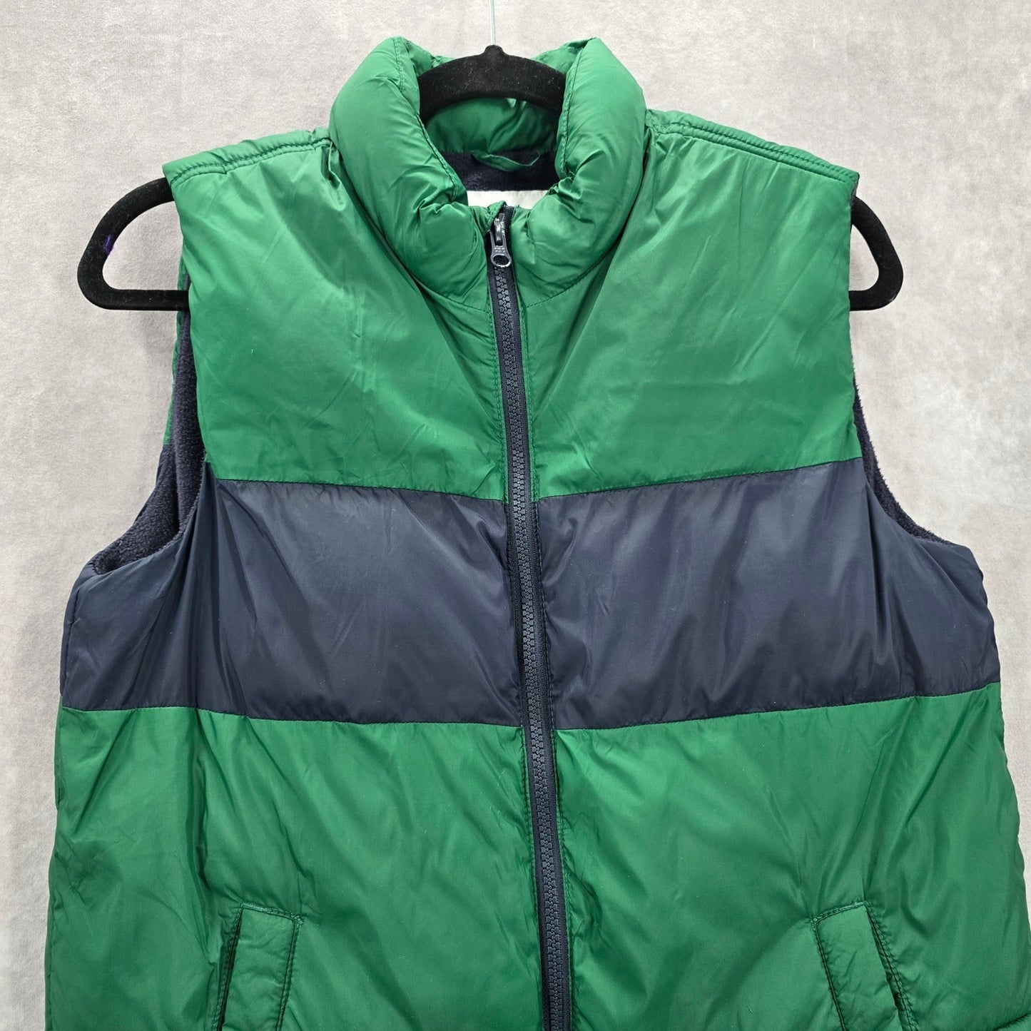 Old Navy Green Blue Stripe Zip Sleeveless Puffer Fleece Boys Vest XL 14/16