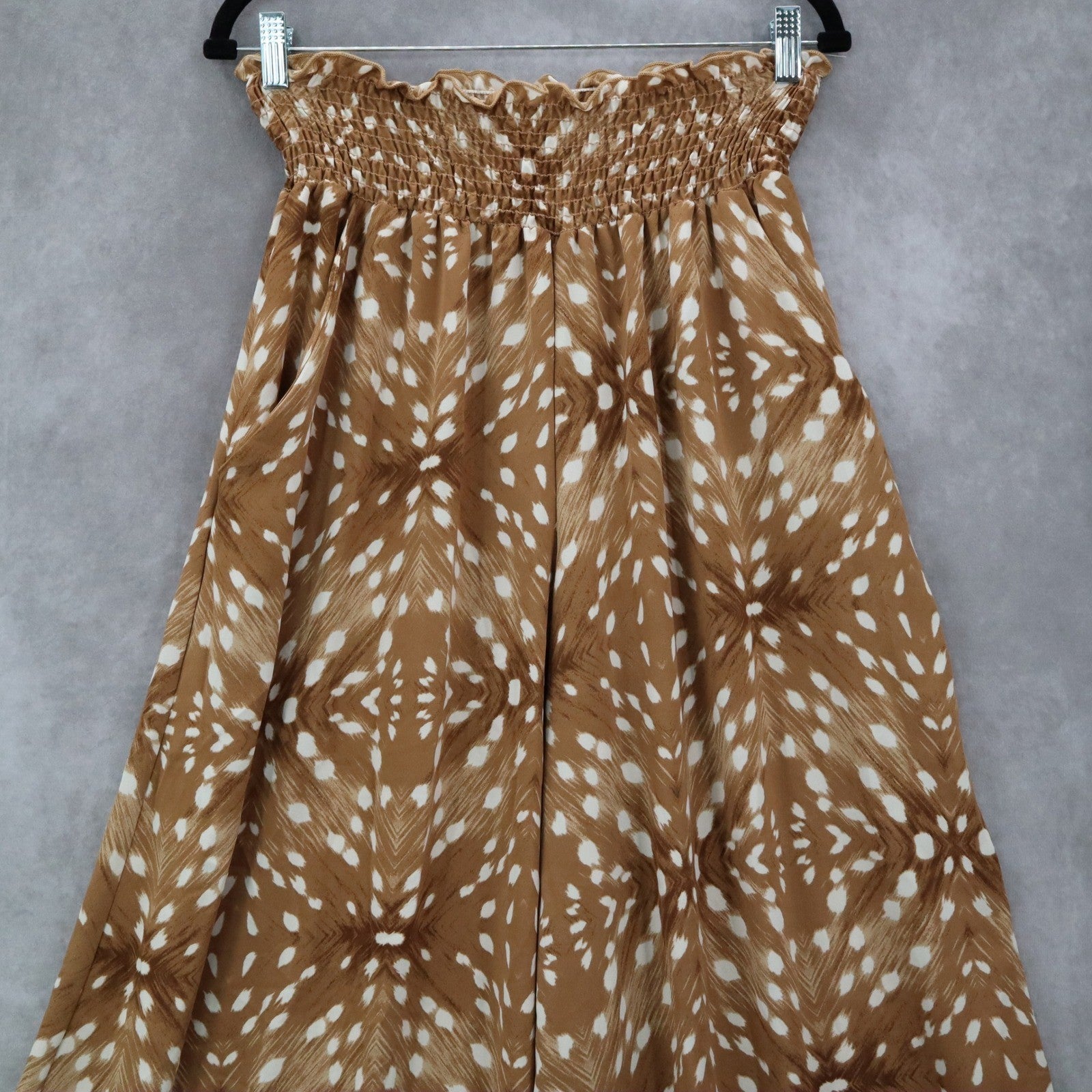 Bucket List Brown Wide Geometric Leg Boho Pull On Straight Trousers Pant S Small