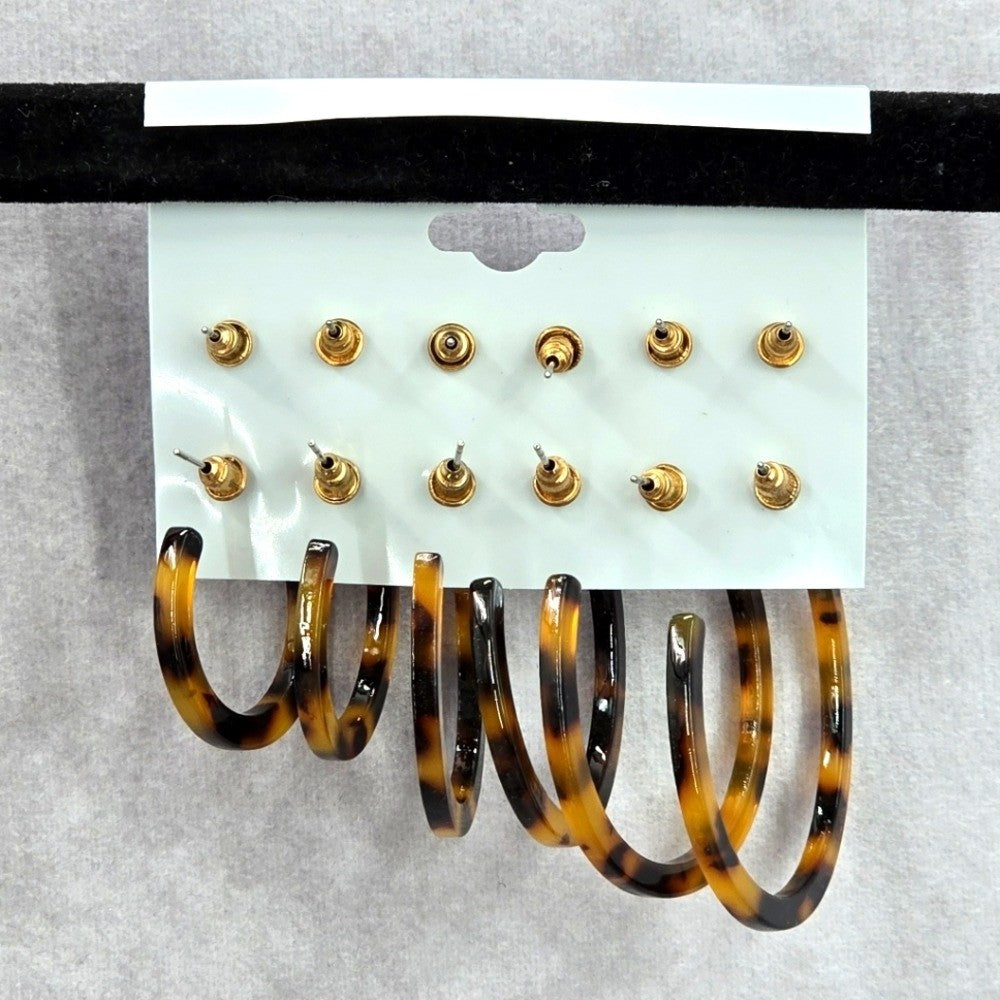 Brown Hoop Stud Dangle Brown Boho Retro Set Earrings Fashion Jewelry JB2-5