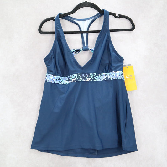 Champion Blue Dot Racerback Padded Halter Fade Resistant Tankini Top L Large
