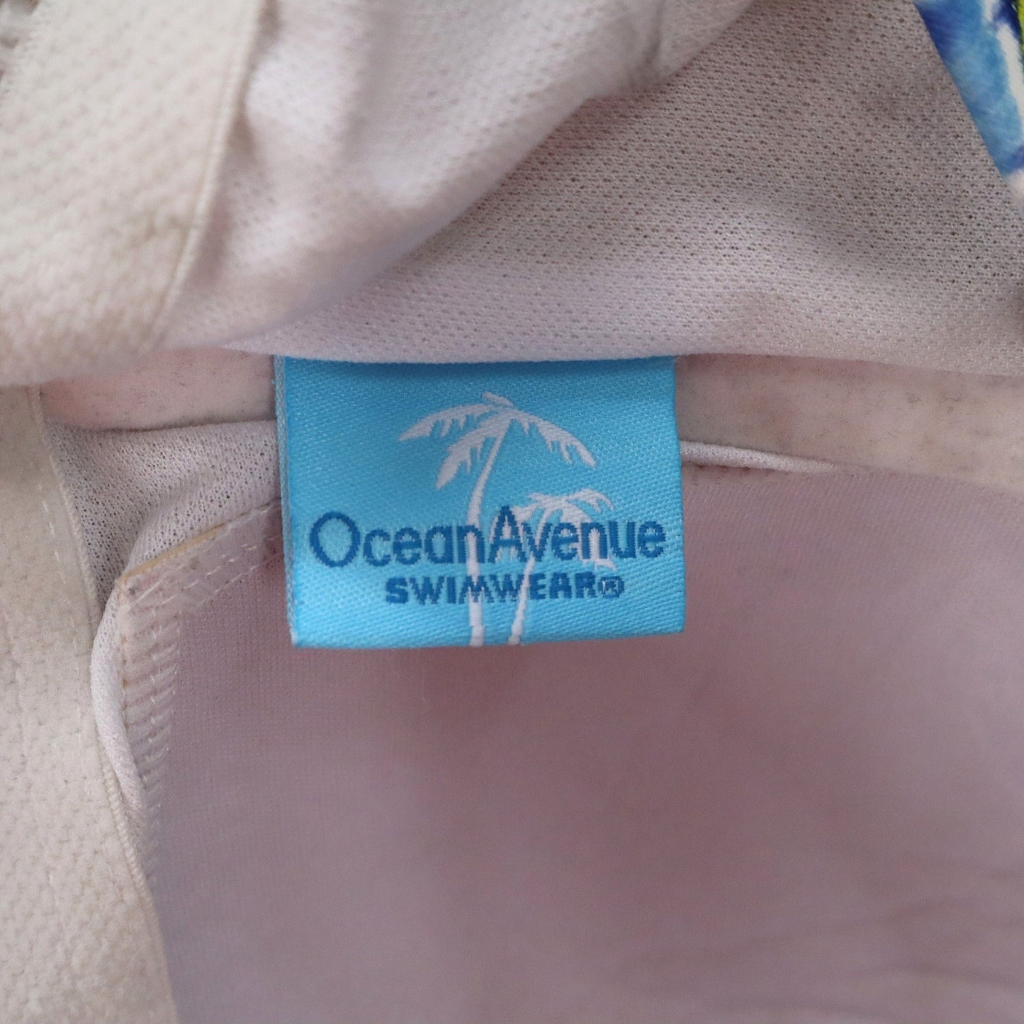 Ocean Avenue White Tropical Leaf Halter Floral Boho Bikini Tankini Top S Small