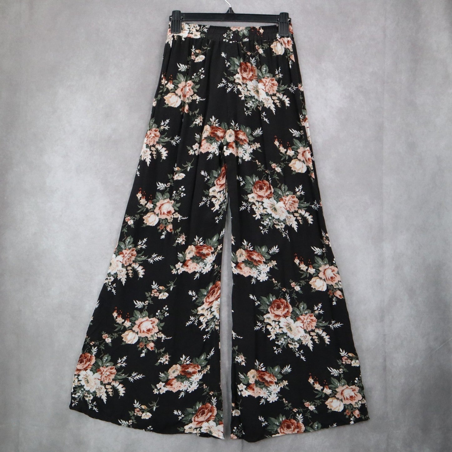 Copper Key Black Floral Wide Leg Pants Boho Palazzo High Waist Lounge VTG Small