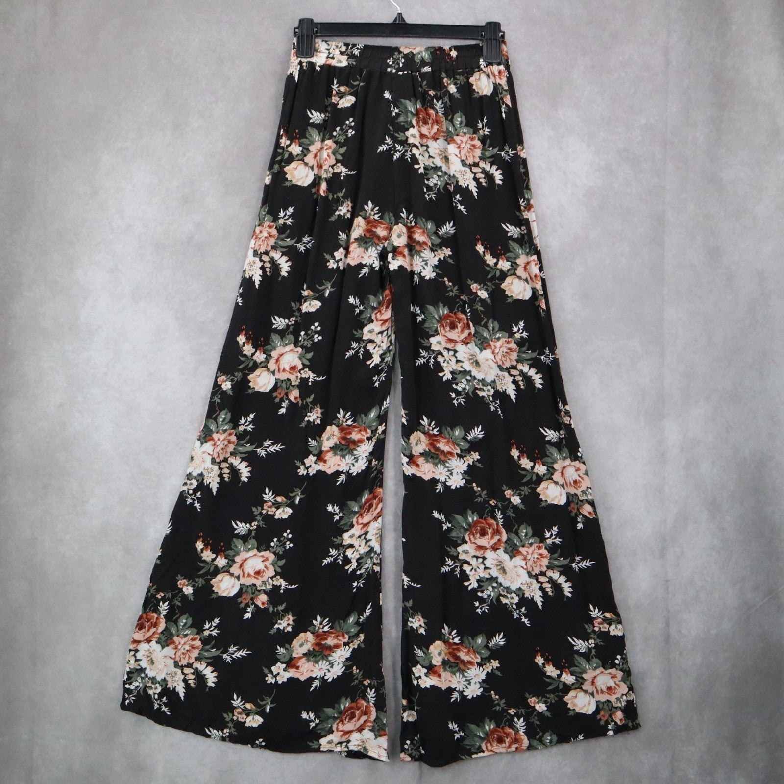 Copper Key Black Floral Wide Leg Pants Boho Palazzo High Waist Lounge VTG Small