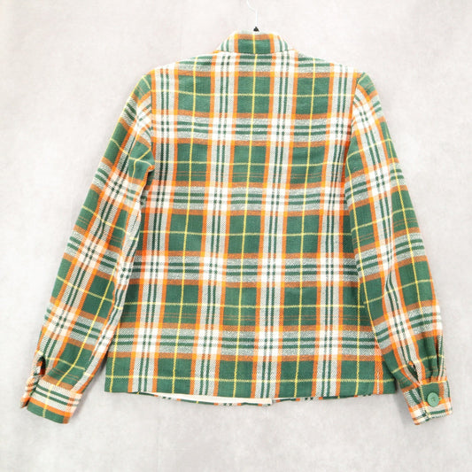 Green Flannel Plaid Long Sleeve Shacket Jacket Western VTG Coat Button Up Small
