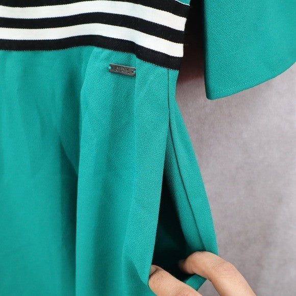 Armani Exchange Green Flare Knee Length Stripe Preppy Classic Dress 10 Medium