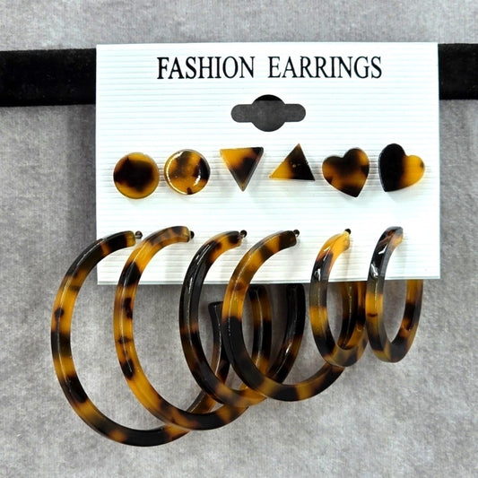 Brown Hoop Stud Dangle Brown Boho Retro Set Earrings Fashion Jewelry JB2-5