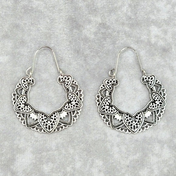 Silver Floral Star Drop Hook Dangle Floral Boho Earring Fashion Jewelry JB2-57