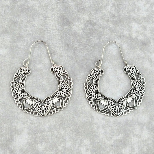 Silver Floral Star Drop Hook Dangle Floral Boho Earring Fashion Jewelry JB2-57