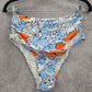 Blue White Floral Print Bikini Bottoms Swimsuit High Rise Swimwear Medium