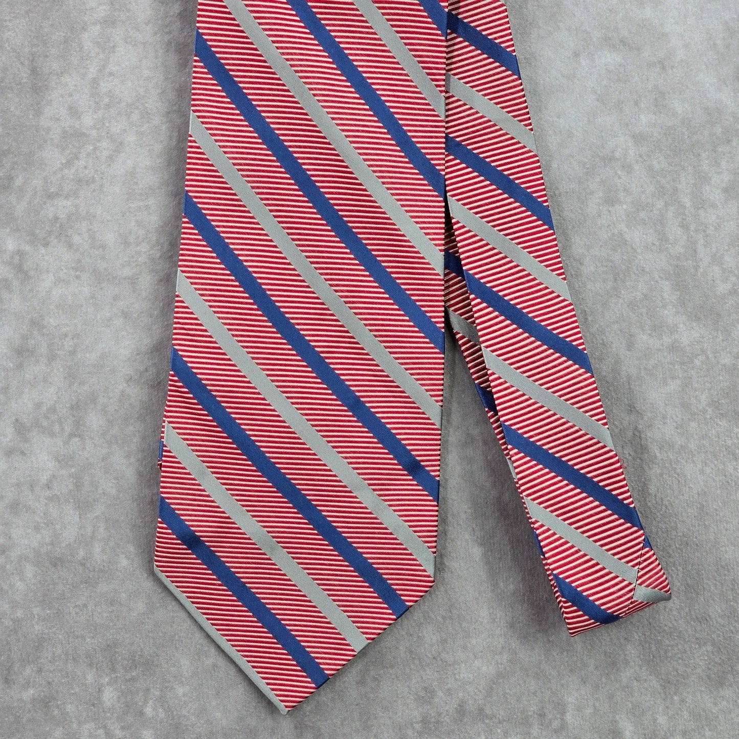 Stafford Red Blue Silver Stripe Repp Geometric 100% Silk Mens Neck Tie Executive